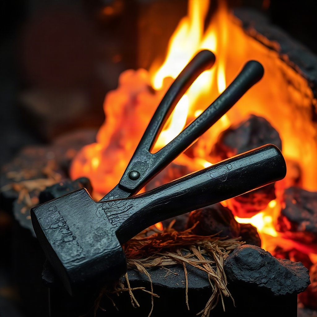 Hammer and tongs by the coal